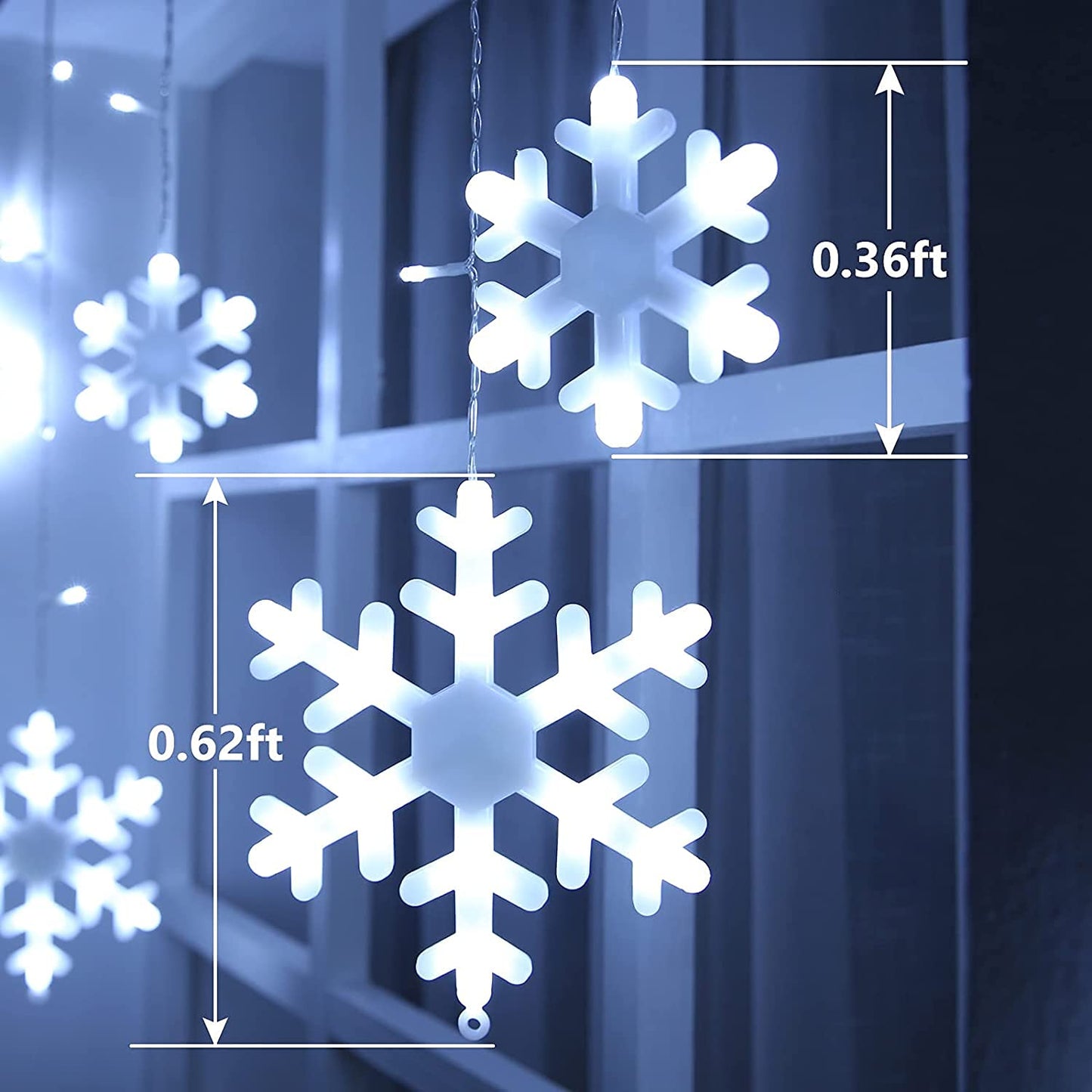 Christmas Snowflake Lights Outdoor, 17.22ft 264 LED Snowflake Icicle Lights with 22 Drops, 8 Modes connectable Plug In Christmas Light Waterproof for Eaves, Garden, Indoor & Outdoor Xmas Decor (White)