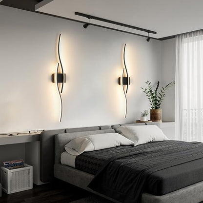 Hardwired Modern Wall Sconce set of Two with Remote Control, Dimmable LED Wall Sconces Lighting set of 2, Big Size Black Wall Light, LED Wall Lamp for Bedroom Living Room Bathroom 40.5" Length
