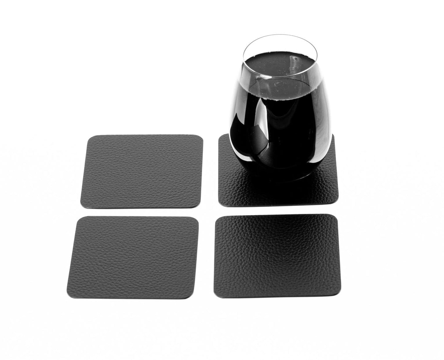 Nikalaz Set of Black Placemats and Coasters, 4 Table Mats and 4 Coasters, Recycled Leather, 18'' x 13''
