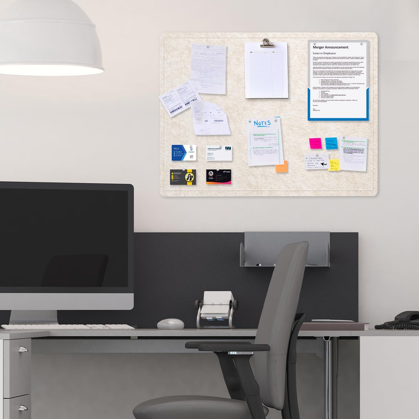 Lightomorrow Bulletin Board, 24 x 18 inches Decorative Felt Pin Board, Vision Board Cork Board Alternative for Wall, Foldable Photo Board with 20 Pushpins - Oatmeal