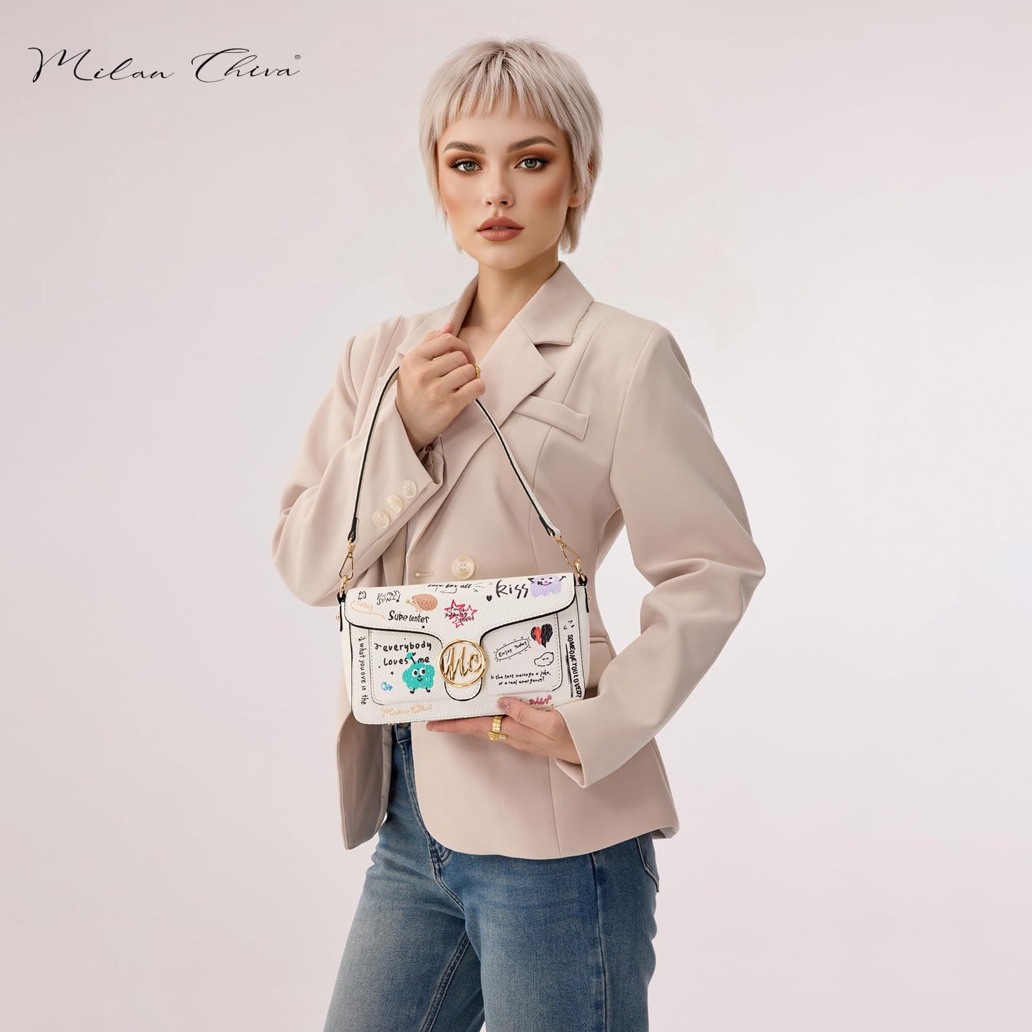 Milan Chiva Crossbody Bags for Women - Small Cross Body Purse Shoulder Bag, Cute Purse Handbags for Daily Commute Travel MC-619-1WT