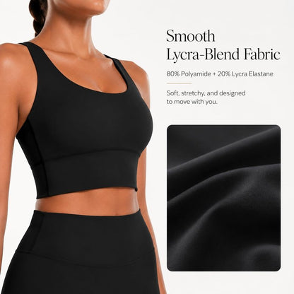 Sunzel Sports Bra for Women, Scoop Neck Crisscross Back Padded Low Impact Bras Tops for Workout Yoga Gym,Black,Medium