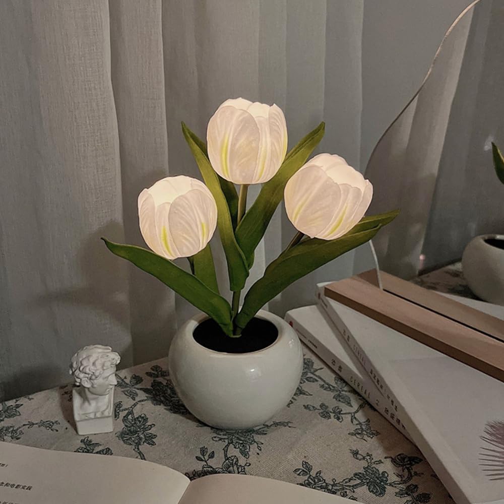 Naimo Tulip Night Light Rechargeable LED Night Lamp Flower Table Lamp for Bedroom Living Room Birthday Party Desktop Home Decor