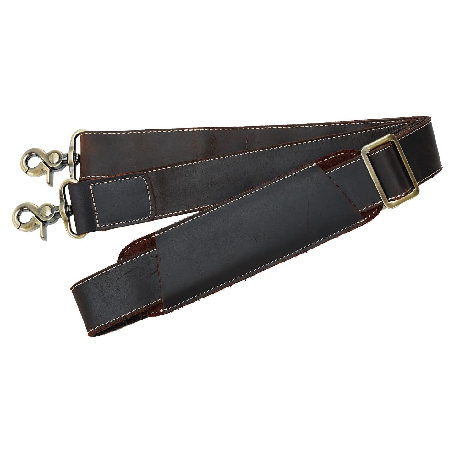 Masa Kawa Full Grain Brown Leather Shoulder Strap, Vintage Replacement Bag Straps for Laptop Briefcase, Crossbody Messenger, Duffel, Travel Bags