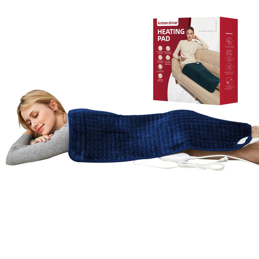 Ambershine 17''x33'' XXXL King Size Heating Pad with 12 Temperature Settings & 4 Auto-Off Countdown Timers, Pain Relief for Back/Neck/Shoulders/Abdomen/Legs, Christmas Gifts for mom dad (Dark Gray)