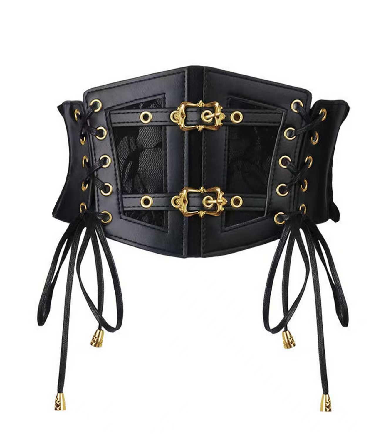 Clyralisa Women's Elastic Corset Belt Sides Lace-up Underbust Wide Costume Belts for Women Black Gold XS