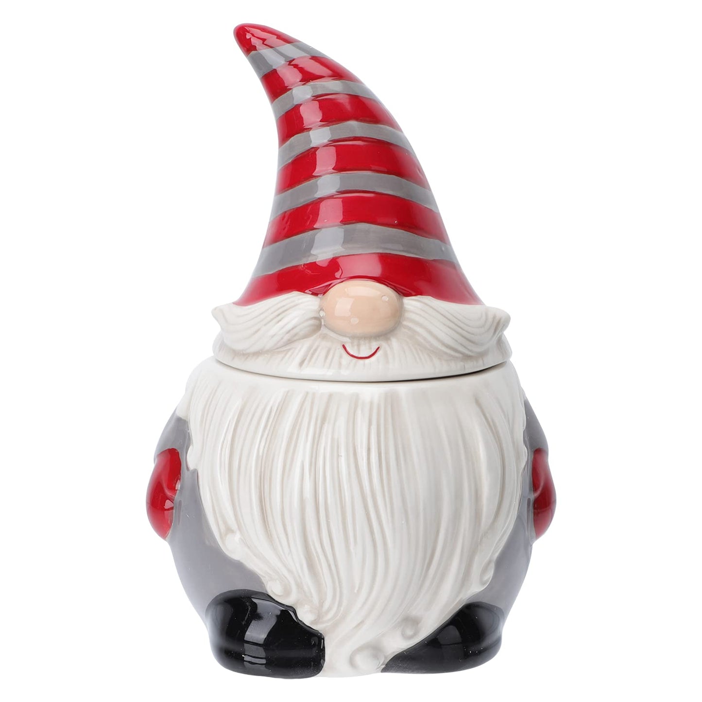 DOITOOL Ceramic Gnome Cookie Jar, Ceramic Christmas Candy Cookie Jar with Lid, for Christmas Decoration, Living Room, Centerpieces, Bedroom - 4.7 x 4.7 x 6.9 inch