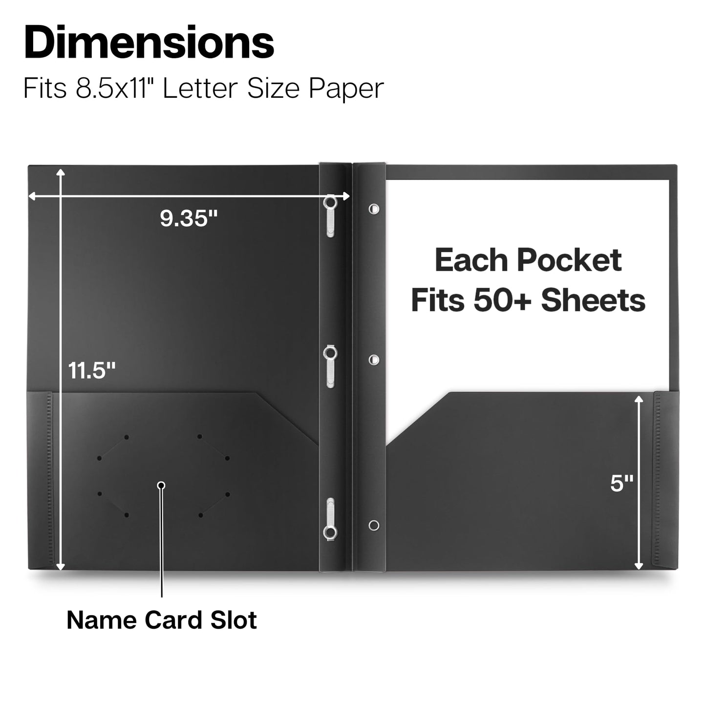 Dunwell Plastic Folders with 3 Prongs, (12 Pack, Black), 2-Pocket Folders with Fasteners, Durable Acid-Free Poly for Long Term Use, Includes Labels