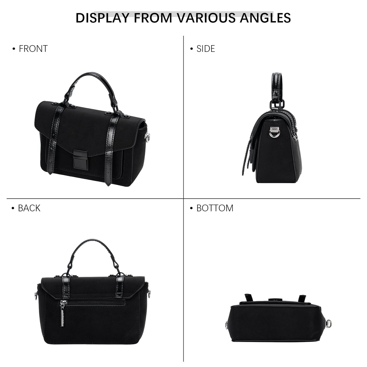 ALEX&MIA Women's Small Top-Handle Handbag – Vegan Leather Mini Satchel Bag, Fashionable Crossbody and Shoulder Bag, Perfect for Daily and Work Use (Black)