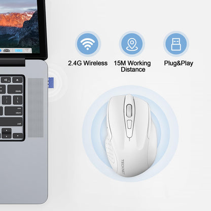 TECKNET Wireless Mouse Rechargeable, 2.4G USB-A Silent Mouse, Quiet Click, 6 Adjustable 4800 DPI, Cordless Computer Mice, Ergonomic Mice for Laptop, 6 Buttons for Chromebook, Ergo Grip - Black