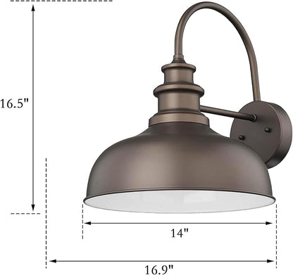 Bestshared 14 Inch Dome Gooseneck Barn Light,Farmhouse Wall Sconce, Outdoor Wall Mount Light, Exterior Lighting Fixture, Porch Lantern for Entryway, Garage,Patio (ORB+White, 14” Dome-1Pack)