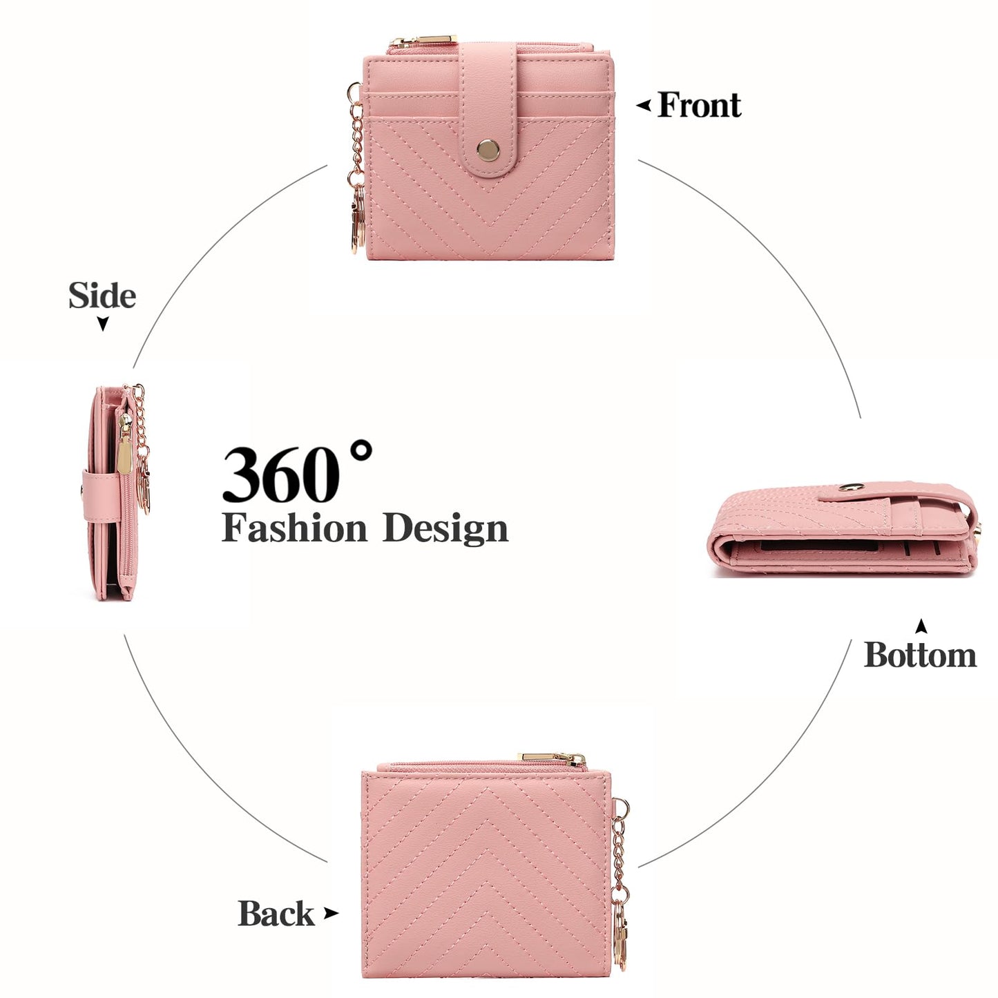 GAEKEAO Slim Wallet for Women, RFID Blocking Credit Card Holder Bifold Wallet with Zipper Coin Pocket, ID Window