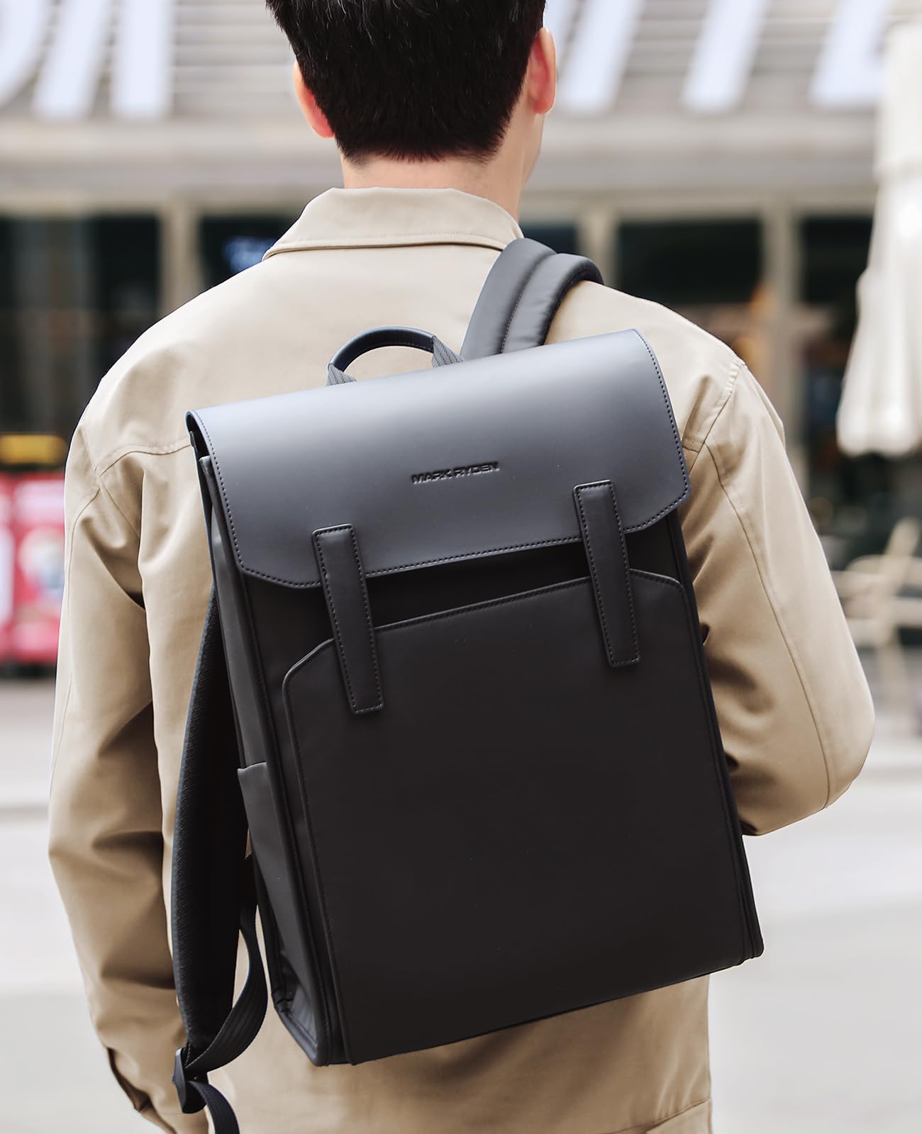 Muzee Leather Backpack for Men and Women, Minimalist Commuter Backpack Fits for 15.6 Inch Laptop, Slim Laptop Backpack with Magnetic Clasp