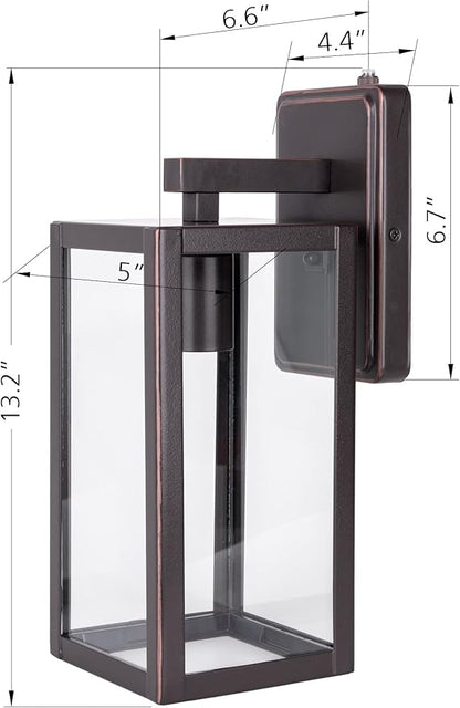 LIT-PaTH Dusk to Dawn Outdoor Wall Lantern, Wall Sconce as Porch Lighting Fixture, E26 Medium Base Max 60W, Anti-Rust Metal with Glass Shade, Oil Rubbed Bronze Finish, 2-Pack