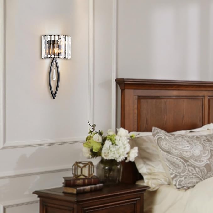Crystal Wall Sconce Black Wall Sconce Wall Lighting Mid Century Wall Light Vanity Light Indoor Elegant Crystal Wall Lighting Fixtures for Bedroom Living Room Hallway