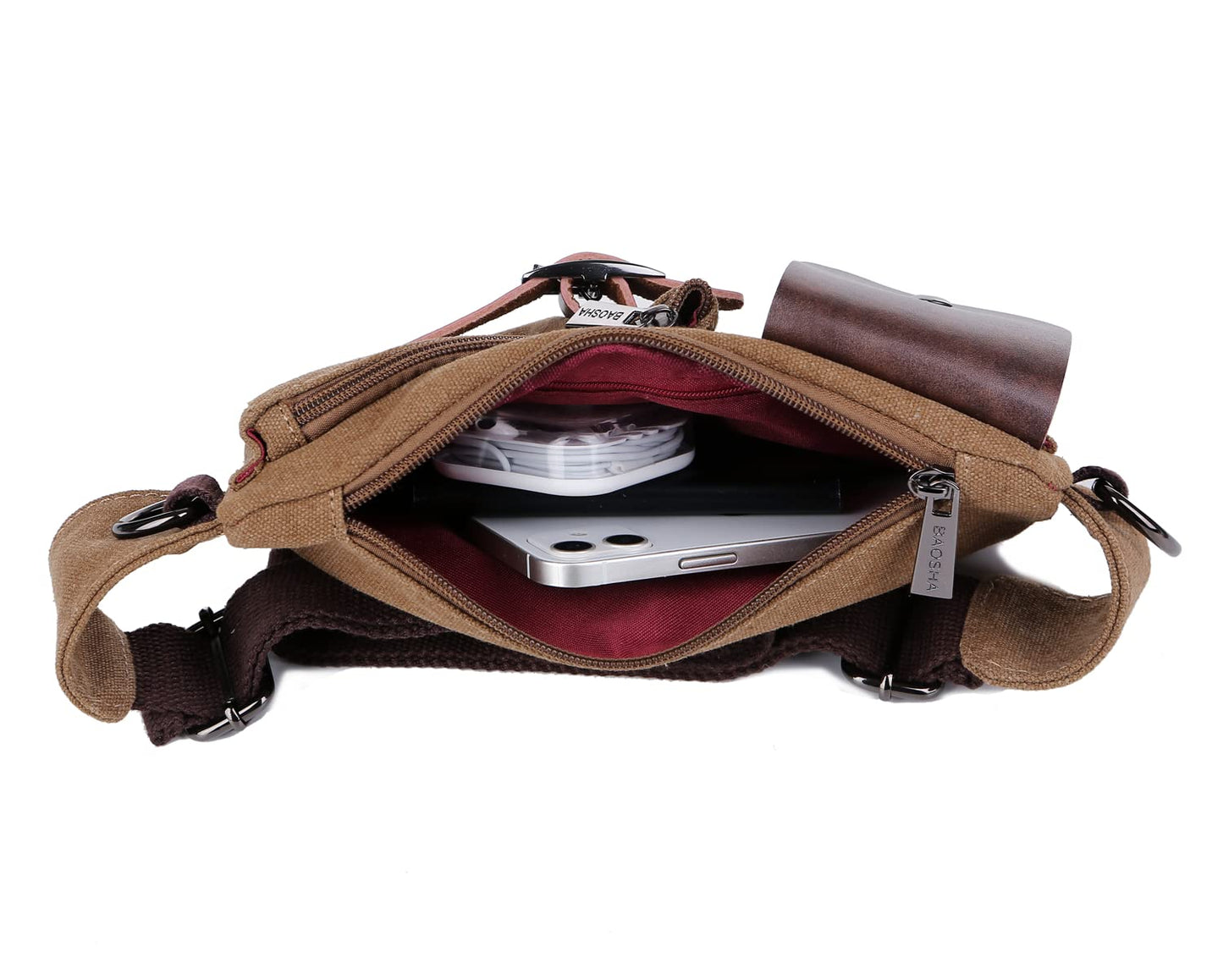 BAOSHA YB-01 Vintage Men's Waist Bag Sports Waist Pack Bum Bag Security Money Waist Day Pack Pouch Hip Belt Bag Bumbag Coffee
