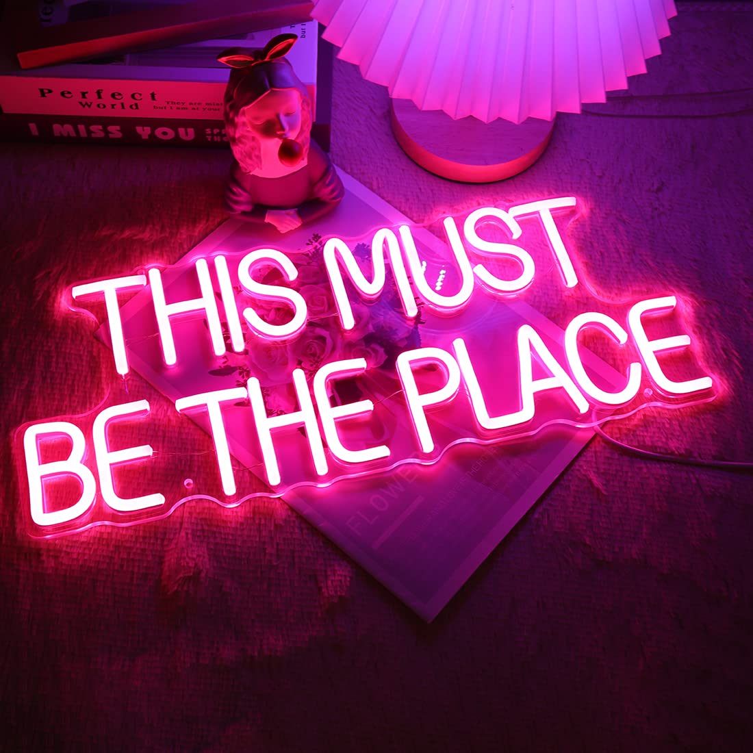 Britrio This Must Be The Place Neon Sign for Bedroom Wall Decor Light Up Word Neon Light Sign Home Pub Club Cafe Shop Bar Hotel Salon Window Party Wedding Birthday Gift 5V USB Pink