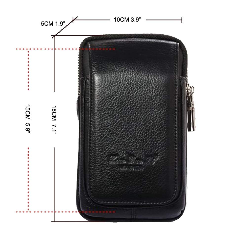 Leather Waist Pack Phone Belt Bag for Men Loop Holster Wallet Cellphone Case Pouch Pack Clip Money Purse for Phone Note Edge Plus (Black)