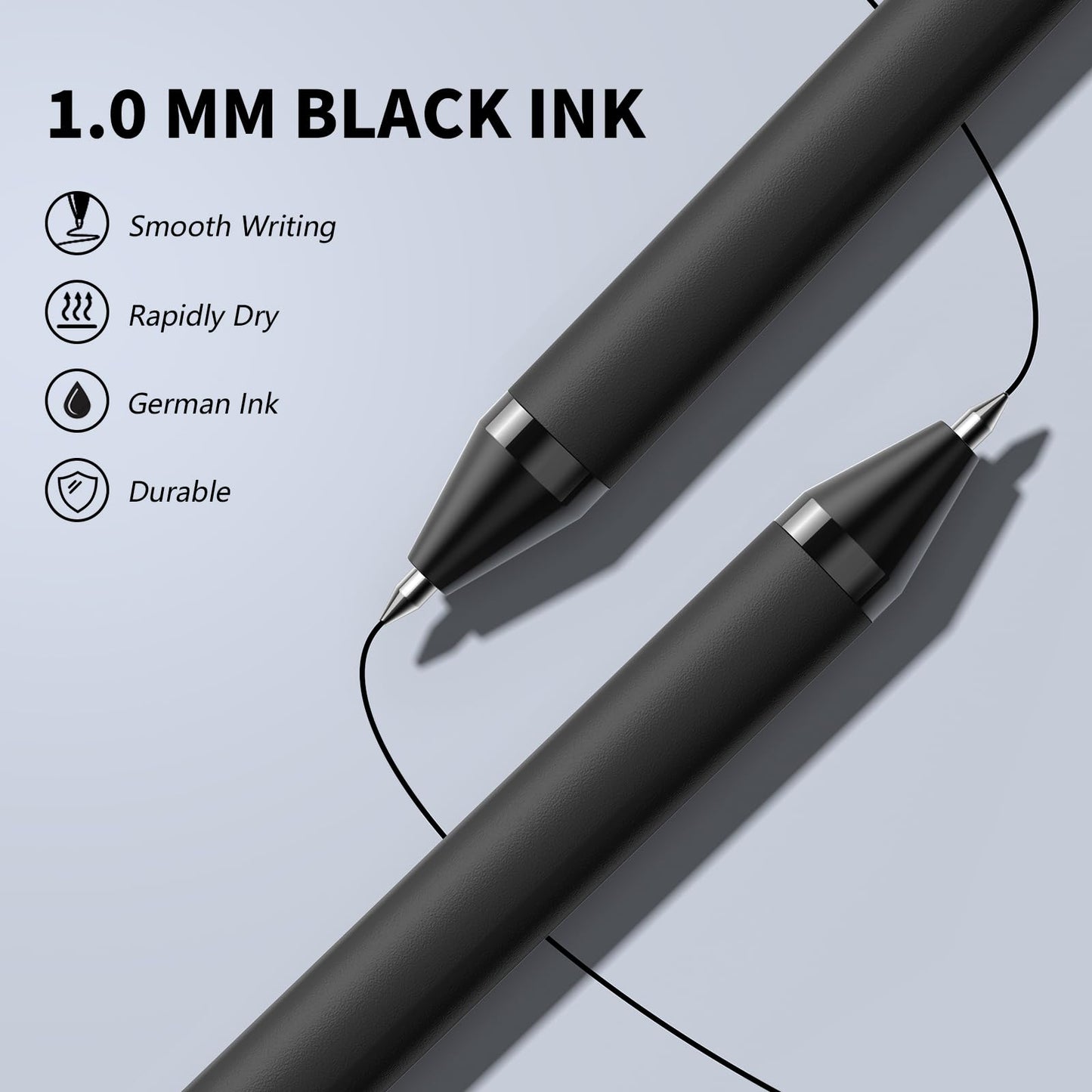 InkSlick 50 Pack Black Ink Pens - Bulk Pens, 1.0MM Medium Point Ballpoint Pens, Smooth Writing No Bleed Retractable Ball Point Pen (Black)