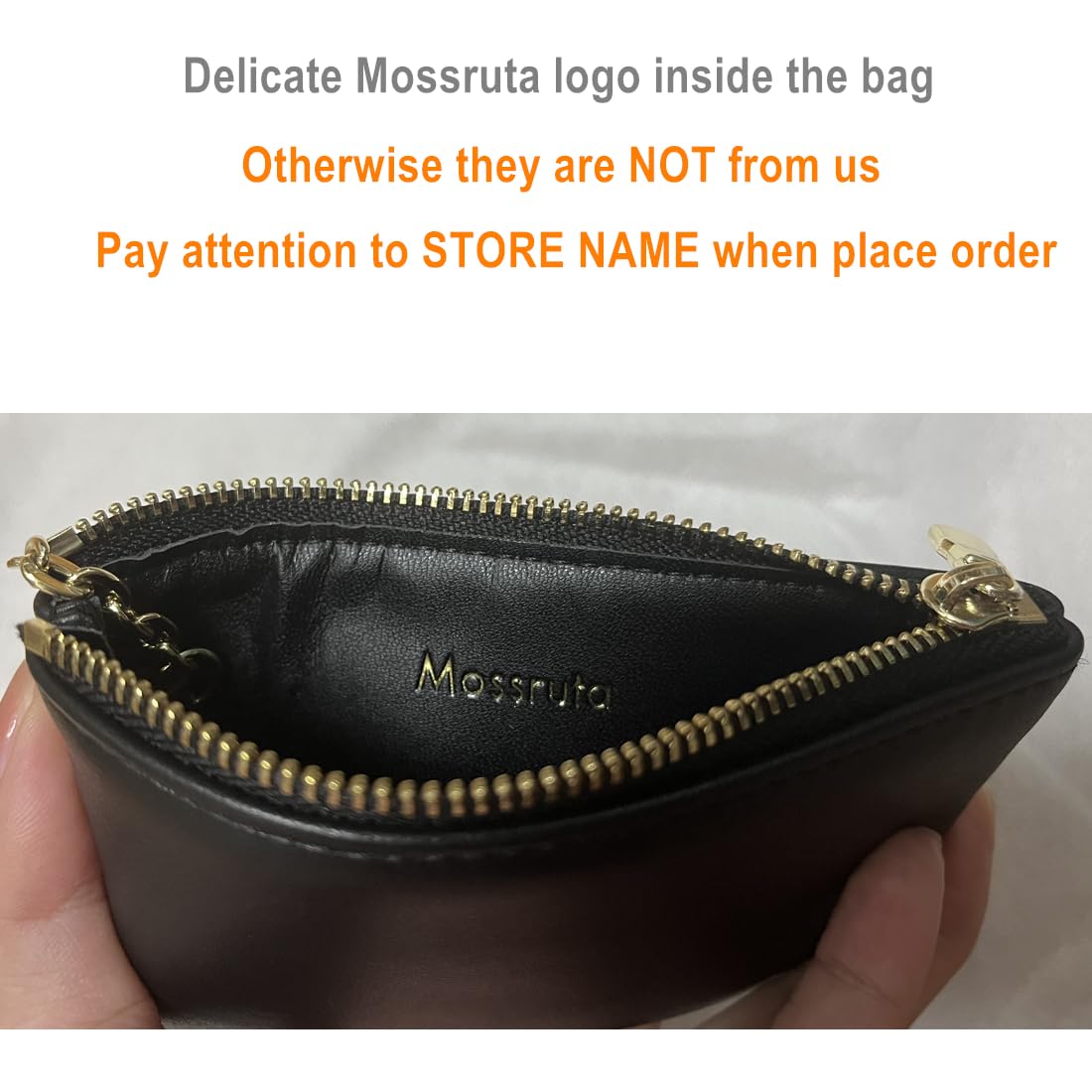 Mossruta Premium Genuine Full Grain Leather Mini Coin Purse Keychain Pouch Card Holder for Men Women (Black)