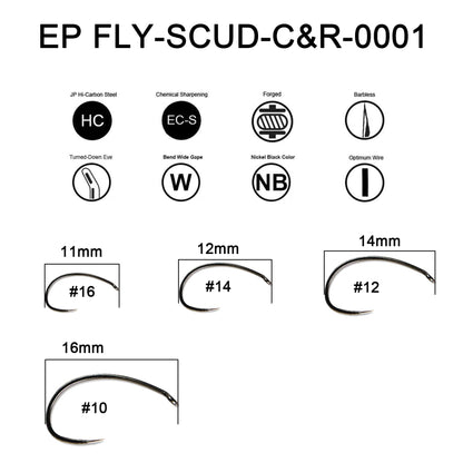 Eupheng Fly Fishing Hooks 100pc Pack Barbless Catch & Release Dry Wet Nymph Shrimp&Pupa, Streamer, Caddis, Jig, Scud Flies Fishing Hooks