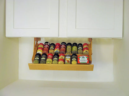 Kitchen Storage Under Cabinet Spice Rack, Handmade Hardwood, Holds 16 Large or 32 Small Spice Containers