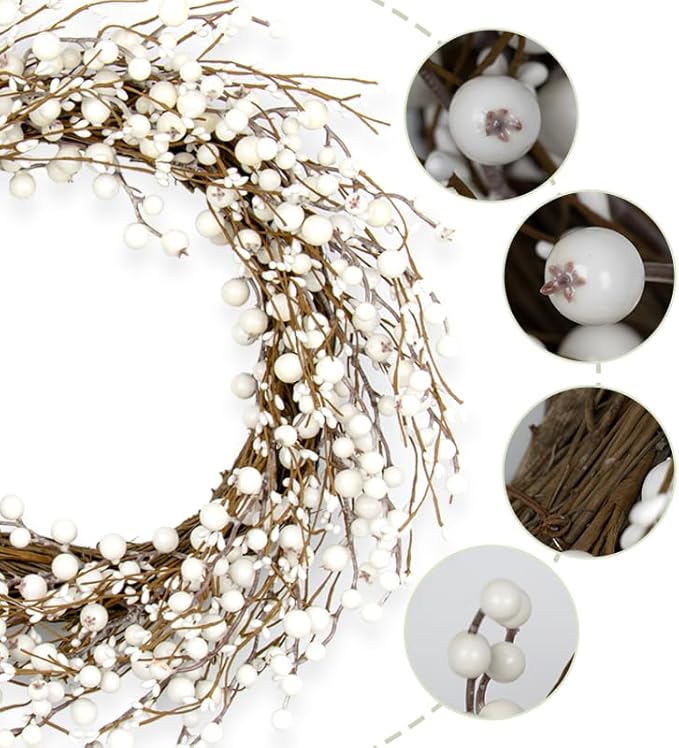 JINGHONG Winter Wreaths for Front Door 20 Inch Artificial Winter Wreath White Berry Wreath for Indoor Outdoor Window Wall Christmas and Winter Celebration