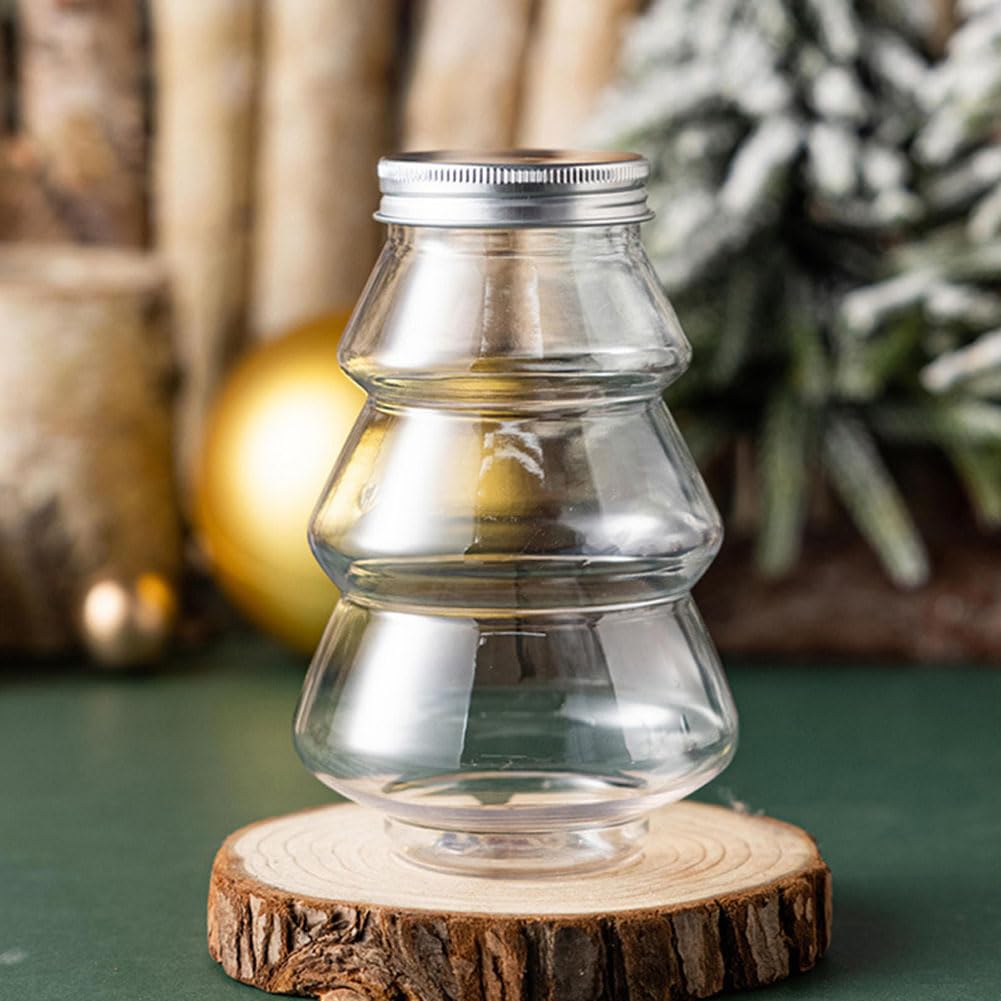 esowemsn 6PCS Clear Plastic Candy Boxes Christmas Tree Shaped Sweet Jar Christmas Favor Boxes Chocolate Treat Party Favor Jar Container Holders for Christmas Party Decorations