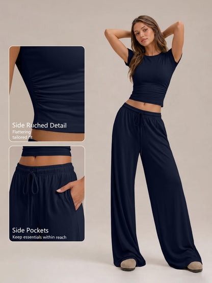 Trendy Queen Womens 2 Two Piece Set 2026 Summer Workout Vacation Gym Clothes Spring Fashion Lounge Matching Airport Travel Outfit Resort Wear Fitness Athleisure Clothing