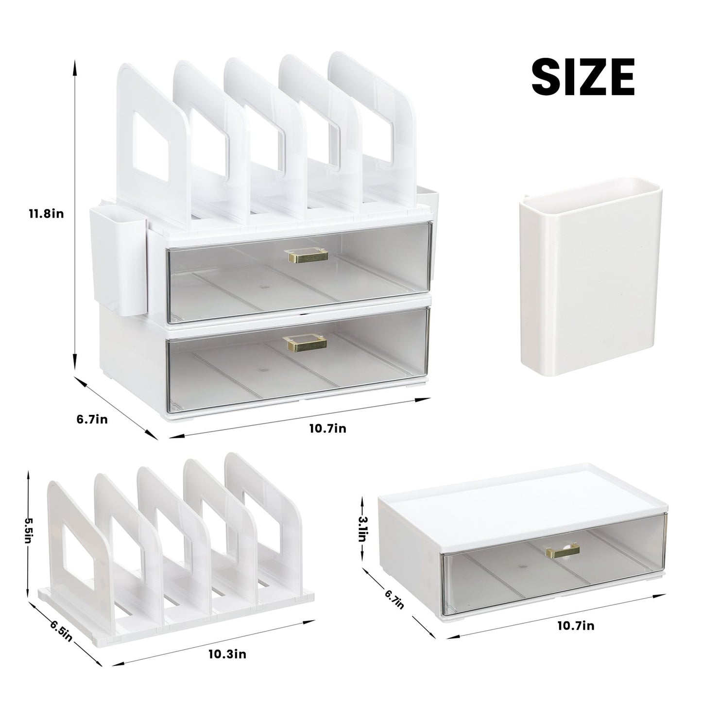 LALOBLUE White Acrylic Desk Organizer with Drawer & File Holder, Stackable Modular Storage System, Multi-Layer Desktop Organizer, Space Saving Desk Organizer for Home Office & Study