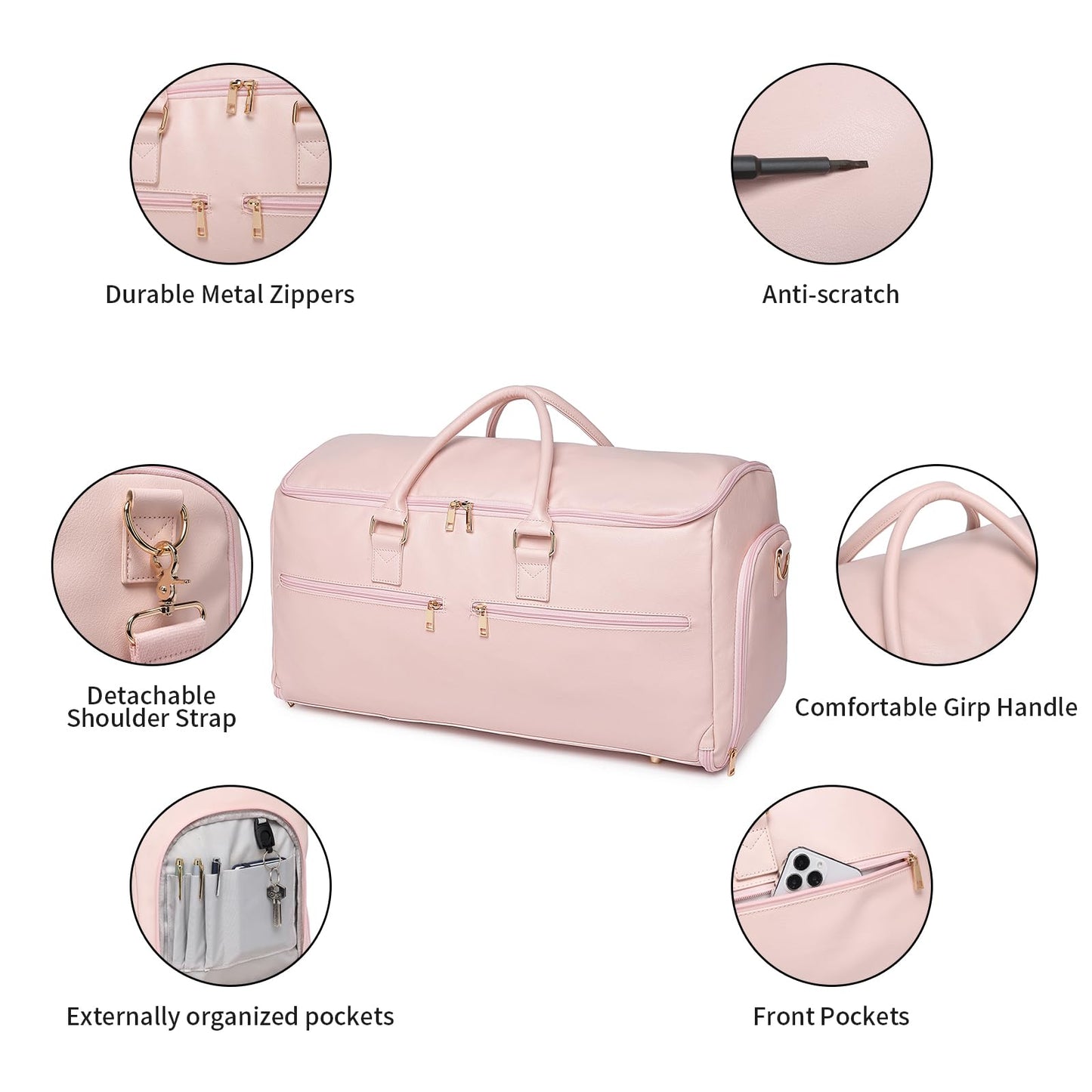seyfocnia Convertible Travel Garment Bag, Carry On Garment Bag for Women, 2 in 1 Hanging Suitcase Suit Business Travel Bag Weekender Bag, Pink
