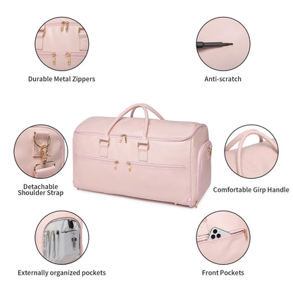 seyfocnia Convertible Travel Garment Bag, Carry On Garment Bag for Women, 2 in 1 Hanging Suitcase Suit Business Travel Bag Weekender Bag, Pink