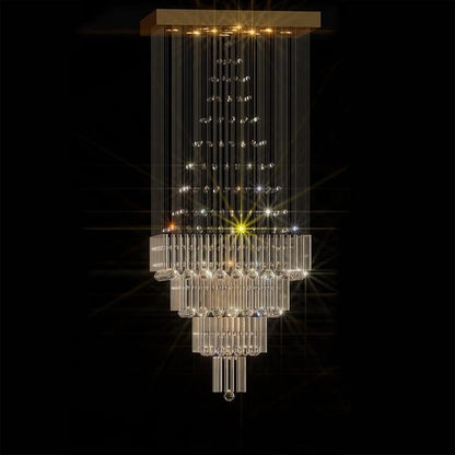 Flashing God D32''X H110'' Extra Large Chandeliers for High Ceilings Square Crystal Raindrop Gold Chandeliers Large Villa Chandelier Entrance Foyer Ceiling Light LED Dimmable 2700K-6000K
