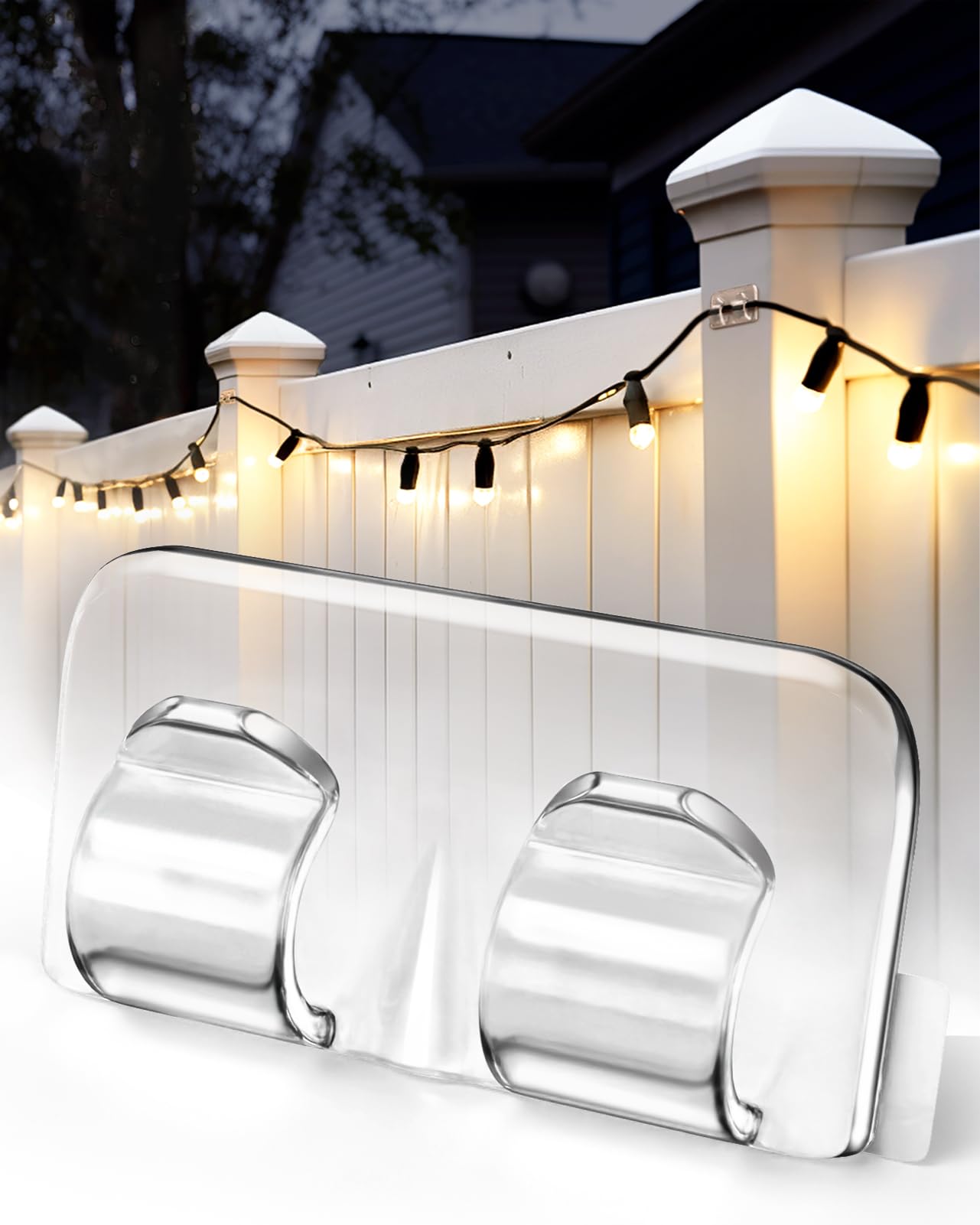 Hetyue Hooks for Outdoor String Lights Clips: 40Pcs Heavy Duty Light Hook with Waterproof Adhesive Strips - Outside Clear Cord Holders for Hanging Christmas Lighting - Outdoors Sticky Clip
