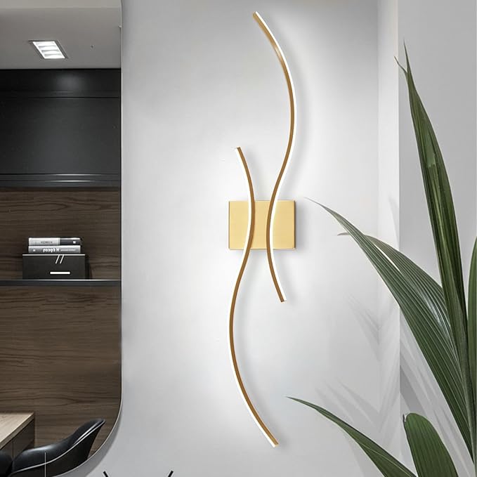 CANEOE Modern Wall Sconce, 39Inch Gold LED Wall Light Fixtures,6000K Bathroom Vanity Light Fixtures Over Mirror Indoor Bedroom Wall Lamps for Living Room Hallway Sconces Lighting