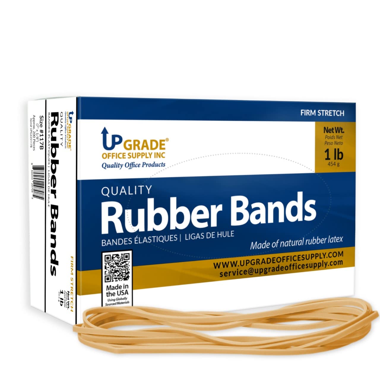 Upgrade Office Supply UPG225117B Rubber Bands, Size 117B (7 x 1/8), 200 Bands, 1 lb Box, USA