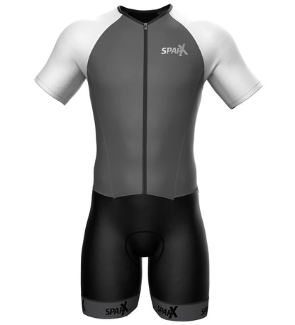 Sparx Mens Elite Aerosuit Triathlon Suit Mens Short Sleeve Tri Suit Skinsuit (Gray, Medium)