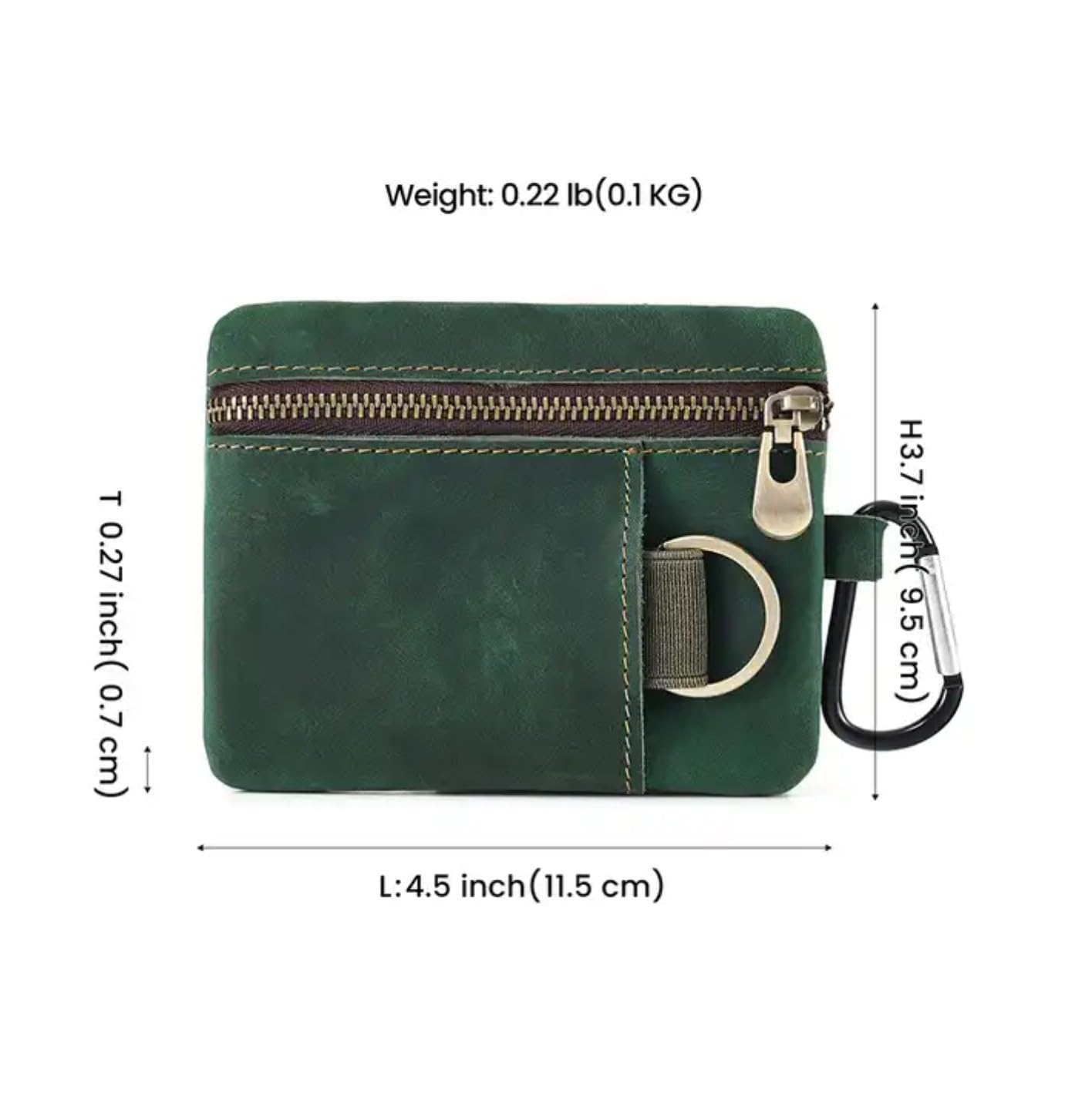 Men Genuine Top Grain Cow Leather Coin Purse with Key Ring & Clip. Retro Slim Minimalist Wallet Card Case (Coffee)