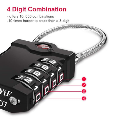 ZHEGE TSA Approved Luggage Lock, 1-Pack, Black, Combination Lock, 10,000 Combination Options, 5.5in Flexible Cable, Easy to Use, Secure & Solid, Suitable for Luggage, Backpacks, Briefcases