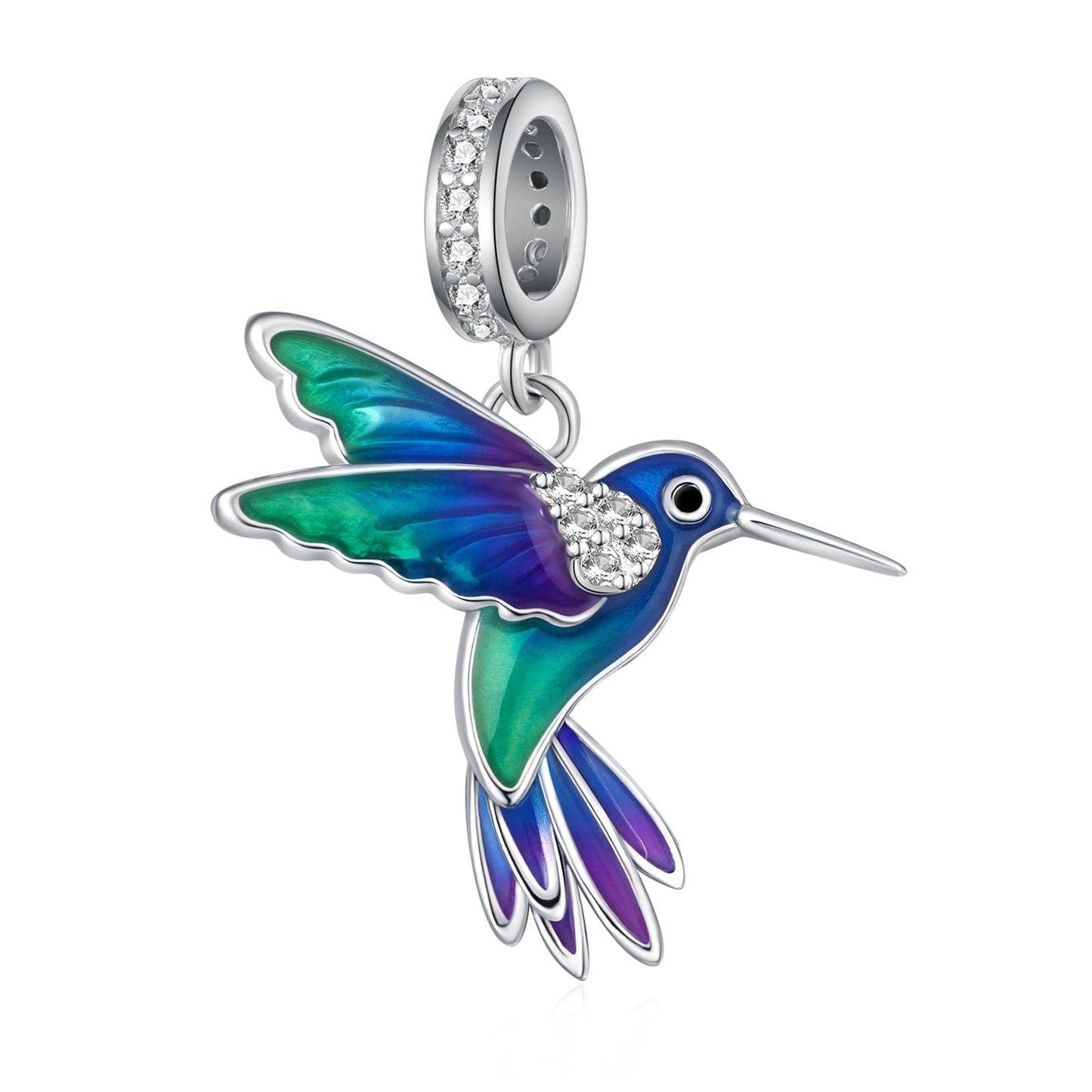 Cute Animals Charms 925 Sterling Silver Highland Cow/Dragon/Axolotl/Raccoon/Whale/Turtle/Cardinal/Hummingbird Charms for Bracelets for Women Cute Animal Charm Beads for Jewelry Making (Hummingbird Charm)