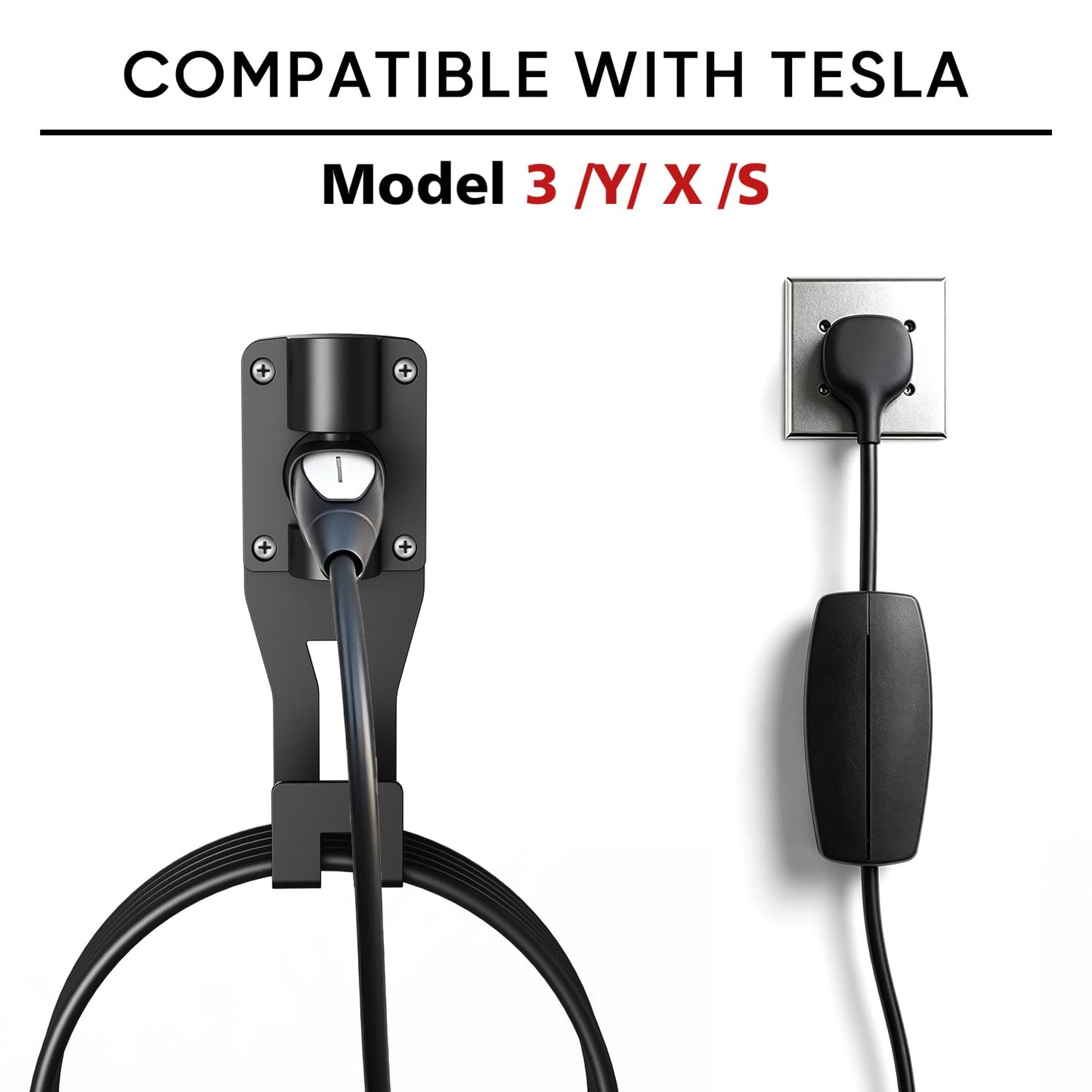 SEVEN SPARTA Charging Cable Holder with 180° Swiveling Holster, Compatible with Tesla Model 3 Model Y Model X Model S Charger Cable Organizer Car Accessories Wall Connector (Black)