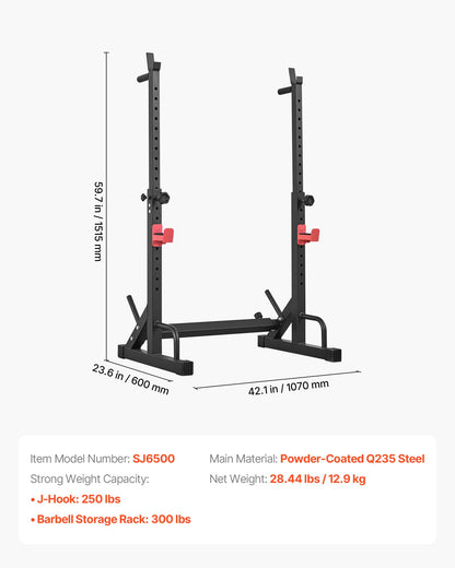 VEVOR Power Cage Squat Rack, Home Gym Power Rack with Adjustable Height & Width, 550LBS Strength Training Workout Equipment with Barbell Storage Racks & J-Hooks for Bench Press, Squat, Weight Lifting