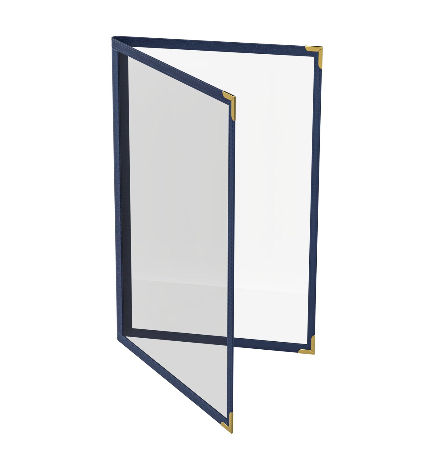12 Pcs Blue Menu Covers, 8.5x14 Legal Size, 2 Page 4 View menu Holder, Toothed Metal Corners, Waterproof & Scratch-Resistant PVC Leatherette Menu Sleeves.Ideal Menu Book for Restaurants, Cafes