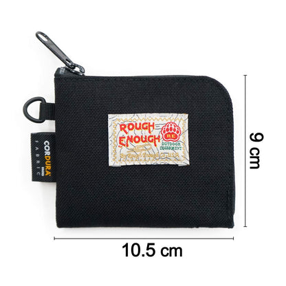 Rough Enough Small Coin Purse Card Wallet Pouch with Zipper Neck Lanyard Keychain for Men Women Teen Boys Black Cordura