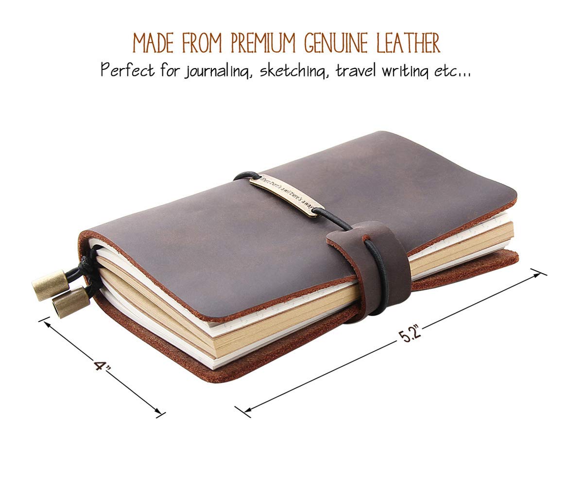 Robrasim Refillable Handmade Travelers Notebook, Leather Travel Journal Notebook for Men & Women, Perfect for Writing, Gifts, Travelers, Small Size 5.2" x 4" Inches - Coffee