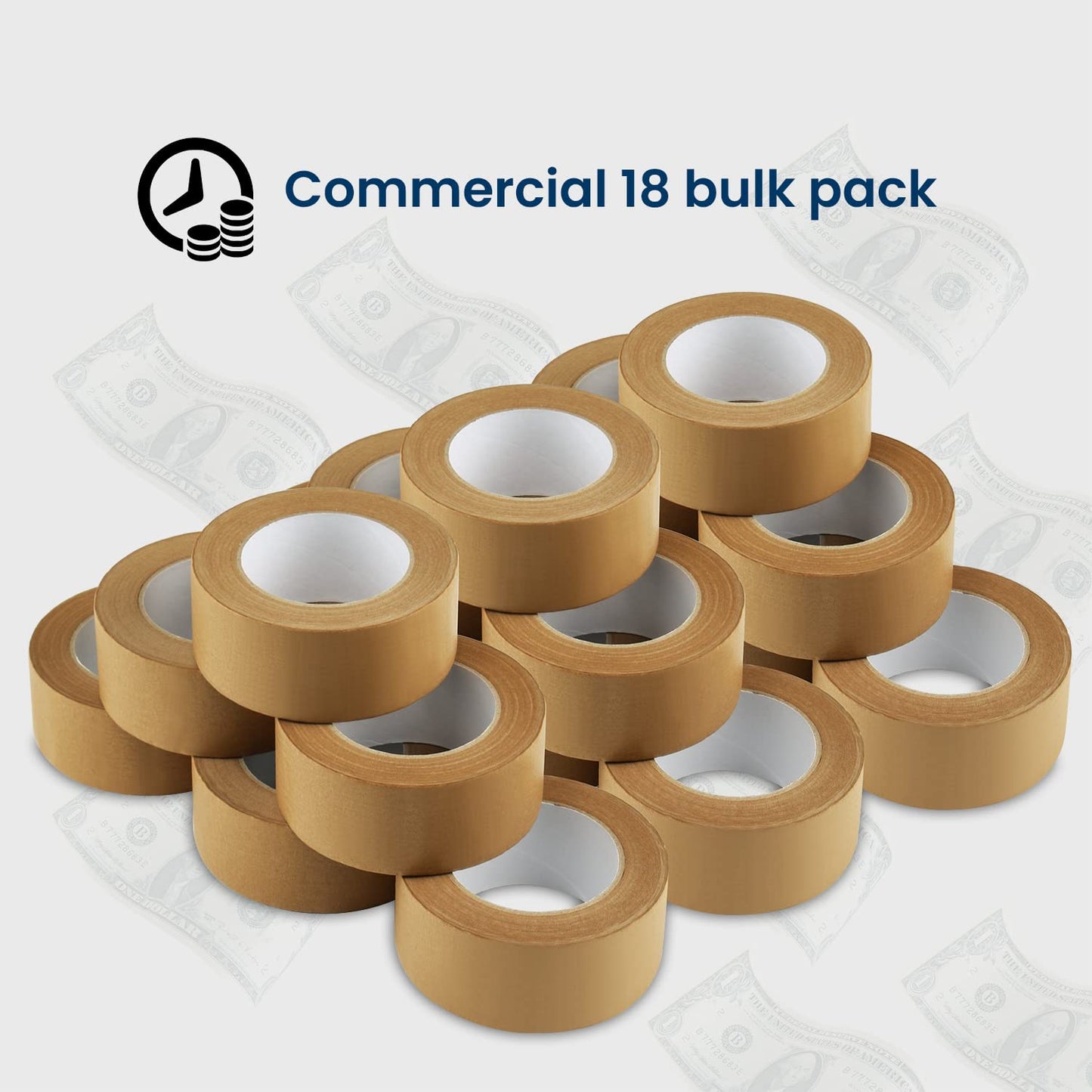 Lichamp Kraft Packing Tape, Brown Paper Gummed Tape for Packing Boxes, Shipping Cardboard and Carton Sealing, 18 Rolls x 2 inch x 55 Yard x 7 mil, B218BR