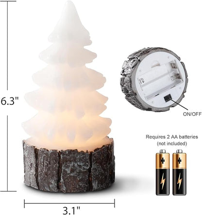 Homemory Christmas Tree Candles with Stump, 2 Pcs Waxy LED Flameless Candles Flickering, White Electric Lights Battery Operated for New Year Celebration Holiday Decorations 6.3 Inches