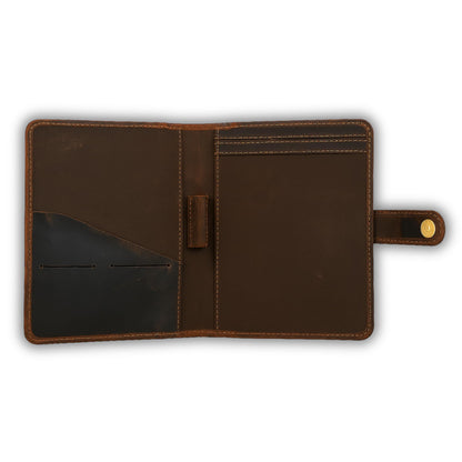 PavinCrafter Brown Leather Junior Padfolio 5x8, Small Bifold Business Portfolio Folder for Men & Women, Compact Legal Pad Holder with Pen Loop, Card Holder with Document Pocket, Interview Organizer
