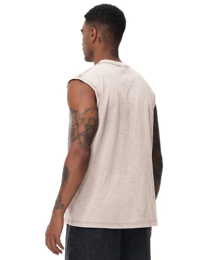 SnowElve 3 Pack Mens Workout Tank Tops Sleeveless Tee Shirts Men Muscle Shirt Gym Acid Wash T Shirts Running Beach Loose Fit Tee(ACGYBK,XL)