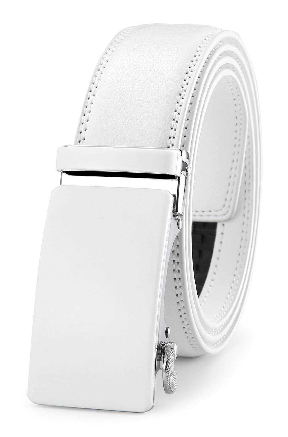 Lingli White Belt for Men Ratchet Dress Belt with Automatic Buckle -Trim to Fit-35mm wide-0051-110-White